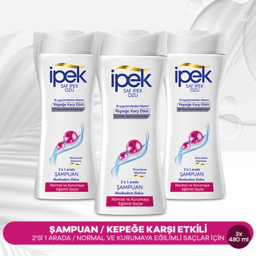 İpek Normal ve Kurumaya Eğilimli Saçlar için 2 si 1 Arada Şampuan 480 ml x 3 Adet